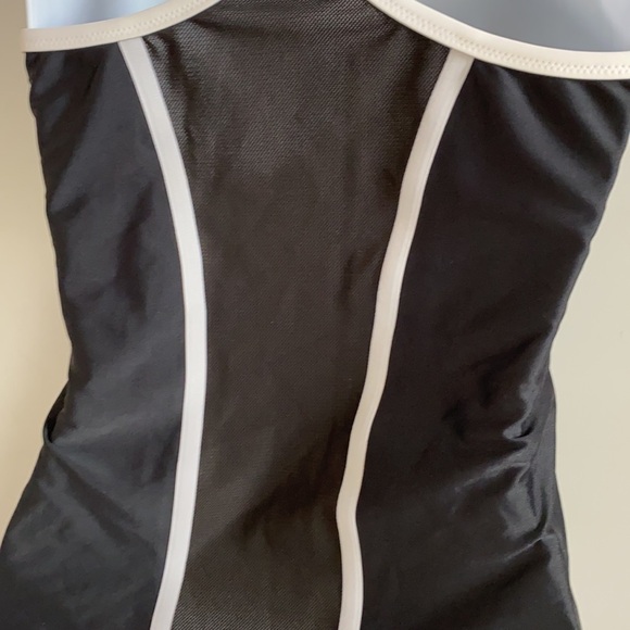 Speedo Black/White Strap V-neck Swim Tankini, Sz S - Picture 3 of 11